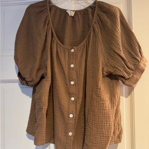 Brown Button-Up Women's Blouse